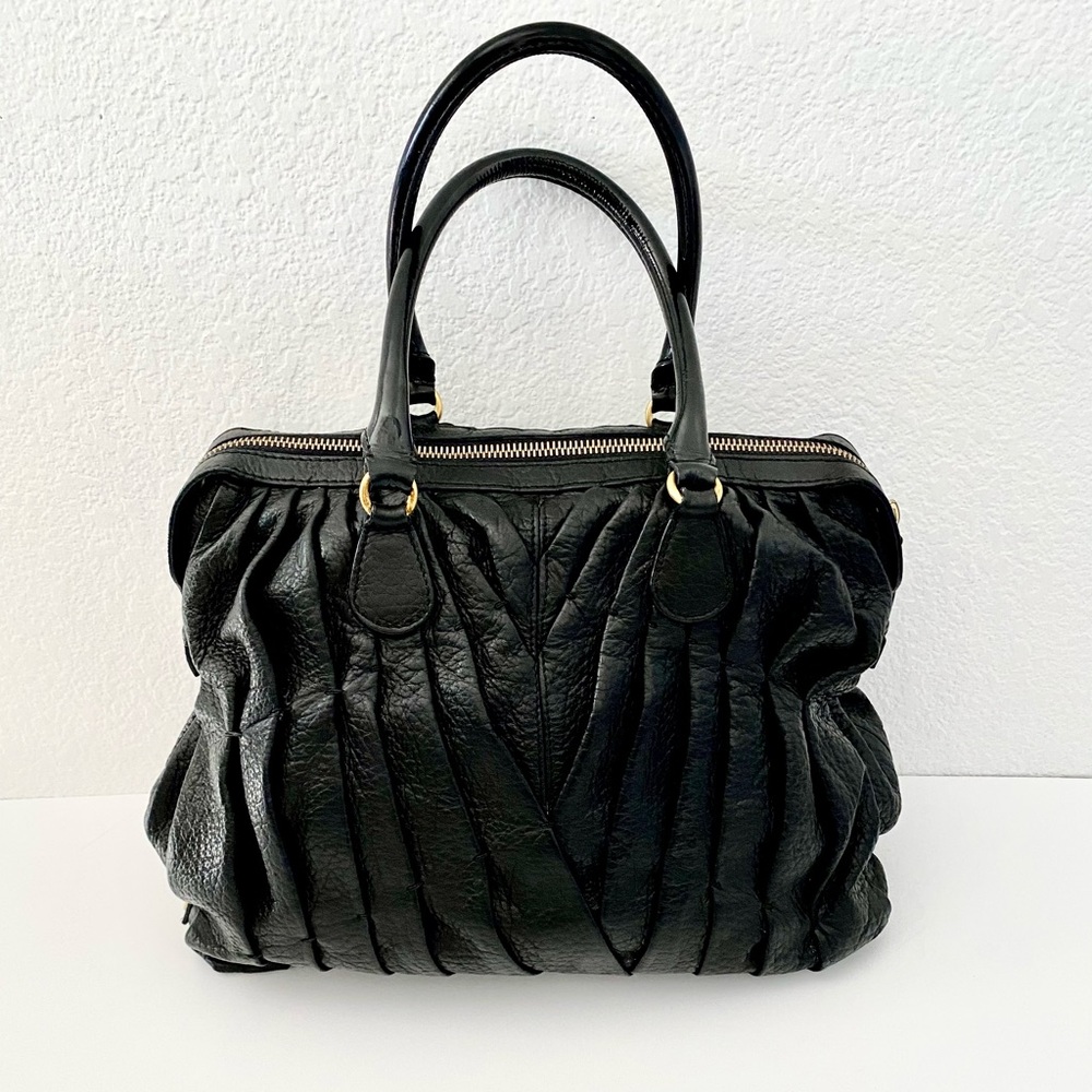 Valentino Maison Pintucked Leather Satchel